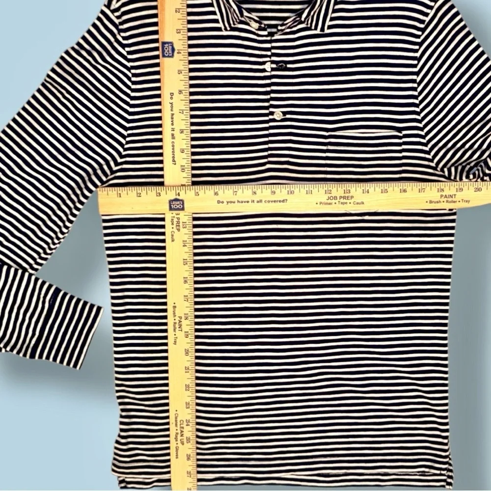 J.Crew Men’s Long Sleeve Slub Cotton Polo Shirt Navy White Striped – Size M